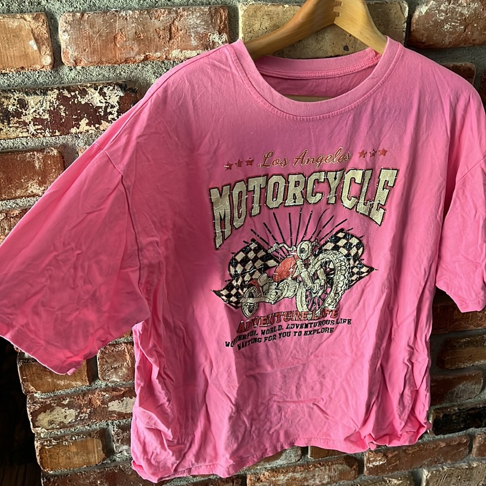 Shein Los Angles Short Sleeve Motorcycle Pink T-Shirt Size Medium